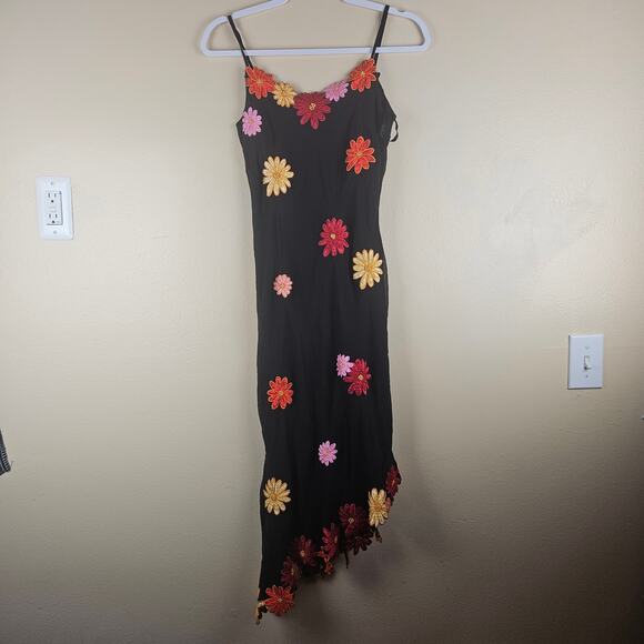 Y2K Silk Asymmetrical Bias Cut Floral Dress Sue Wong - Picture 2 of 9